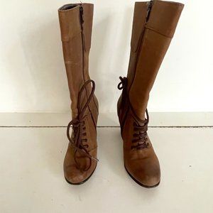 Levi's Womens Tall Heels Brown Leather Laces Zipper Riding Boots Size 7